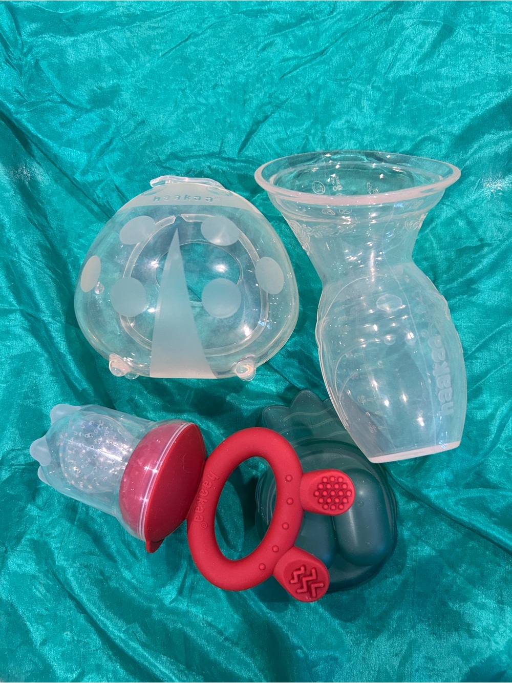 LOT OF 3 HAAKAA BREASTFEEDING TOOLS MANUAL PUMP LADYBUG TEETHER FREEZE MOLD EUC